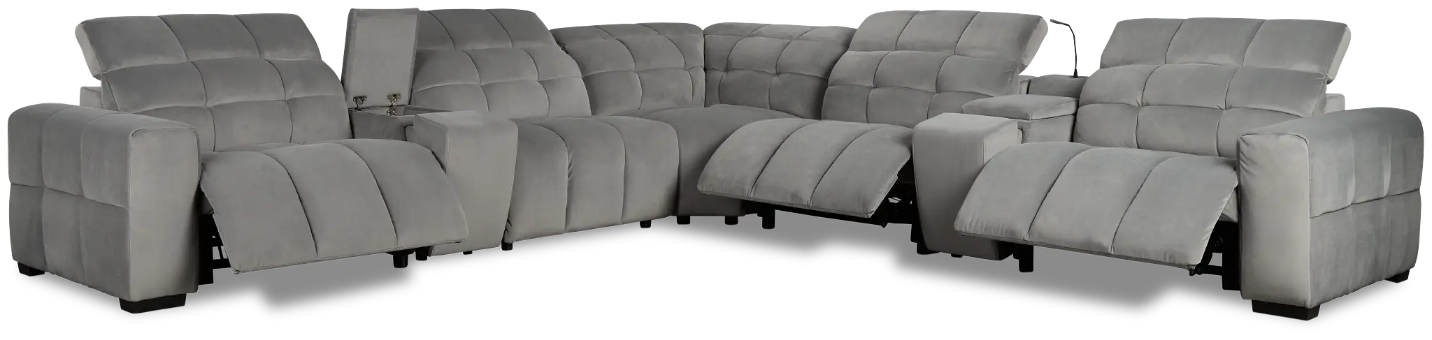 Gemma Light Gray Velvet Large Triple Power Reclining Two-arm Sectional Gemma Light Gray Velvet Large Triple Power Reclining Two-arm Sectional