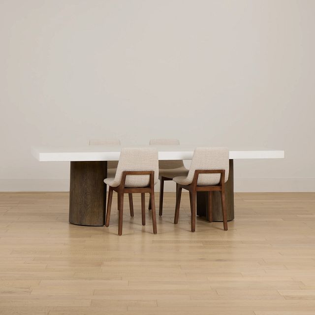 Jensen White Rect Table & 4 Upholstered Chairs