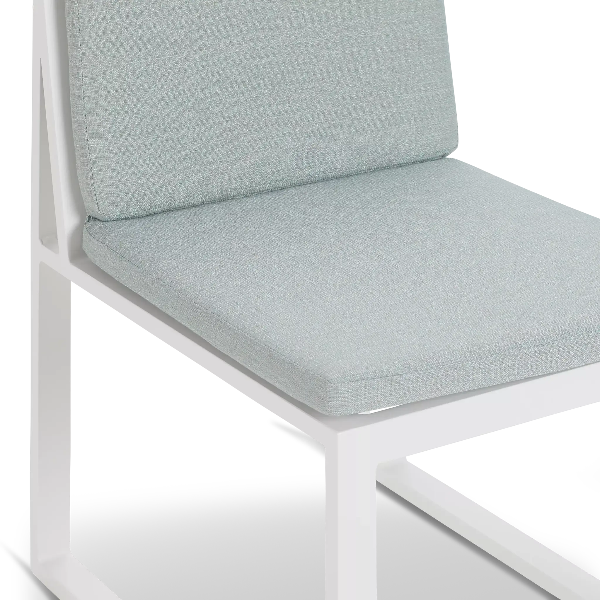 Linear White Teal 87" Aluminum Table & 4 Cushioned Side Chairs Linear White Teal 87" Aluminum Table & 4 Cushioned Side Chairs