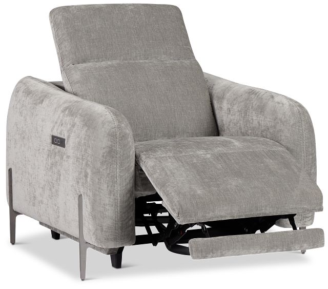 Zuri Gray Velvet Power Recliner With Power Headrest