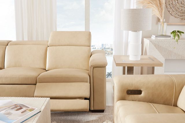 Ainsley Beige Leather Power Reclining Sofa