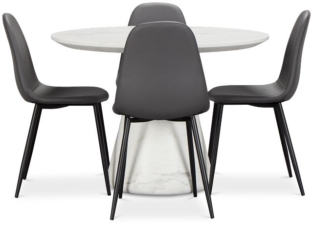 Merrick White Round Table & 4 Upholstered Chairs