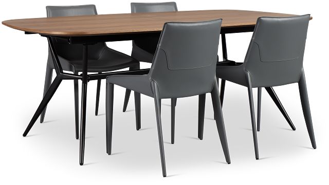 Margo Two-tone Rect Table & 4 Gray Upholstered Chairs