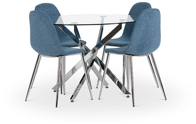 Havana Chrome Blue Round Table & 4 Upholstered Chairs