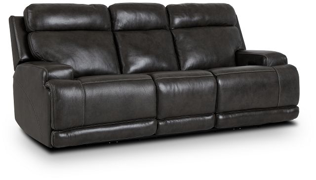Valor Dark Gray Leather Power Reclining Sofa (2)