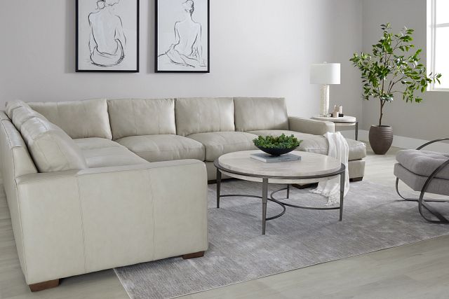 Dawkins Taupe Leather Medium Right Chaise Sectional