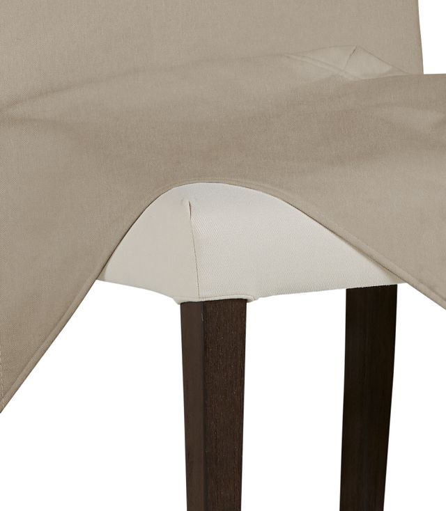 Destination Beige Long Slipcover Chair With Medium-tone Leg