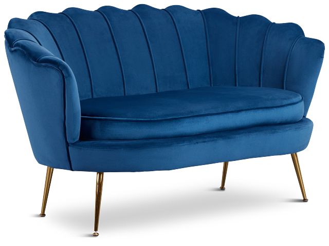 Lily Dark Blue Velvet Loveseat