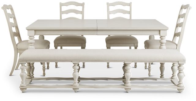 Savannah Ivory Rect Table, 4 Chairs & Bench (6)