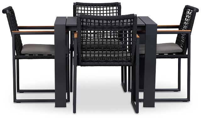 Sunrise Dark Gray 35" Square Table & 4 Teak Arm Chairs