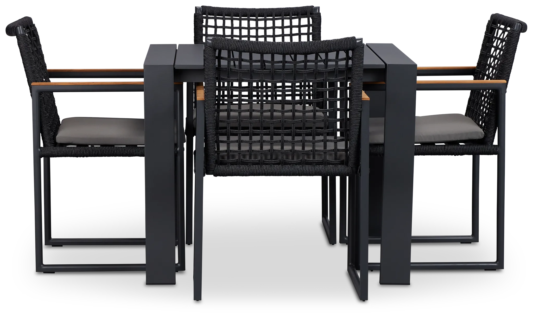 Sunrise Dark Gray 35" Square Table & 4 Teak Arm Chairs