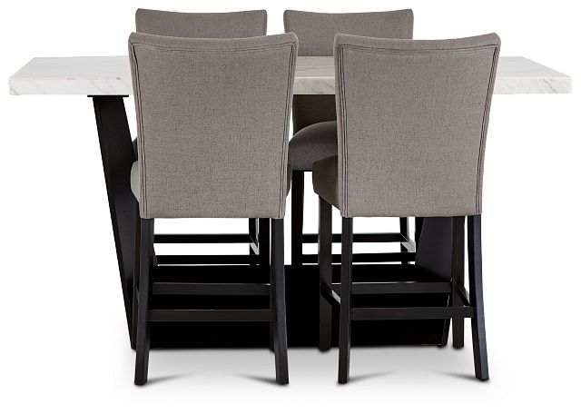 Auburn White High Table & 4 Dark Gray Upholstered Barstools