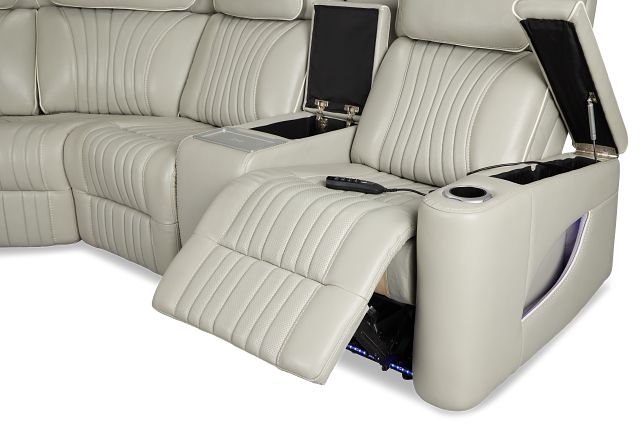 Nova Light Gray Lthr/vinyl Medium 2-arm Dual Power Massage Sectional