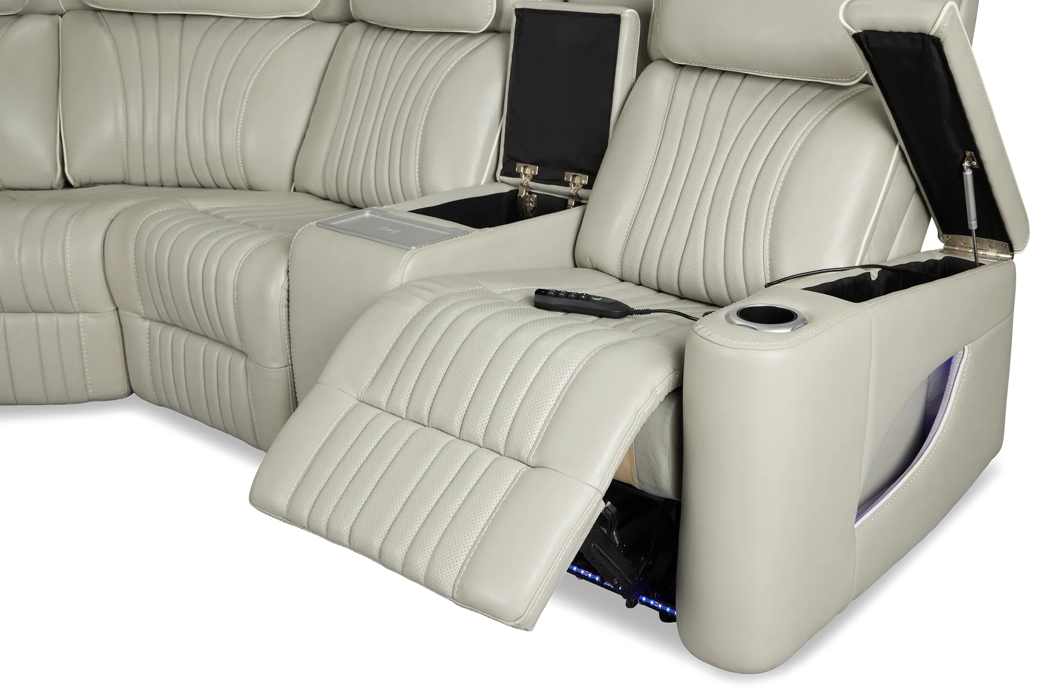 Nova Light Gray Lthr/vinyl Medium 2-arm Dual Power Massage Sectional