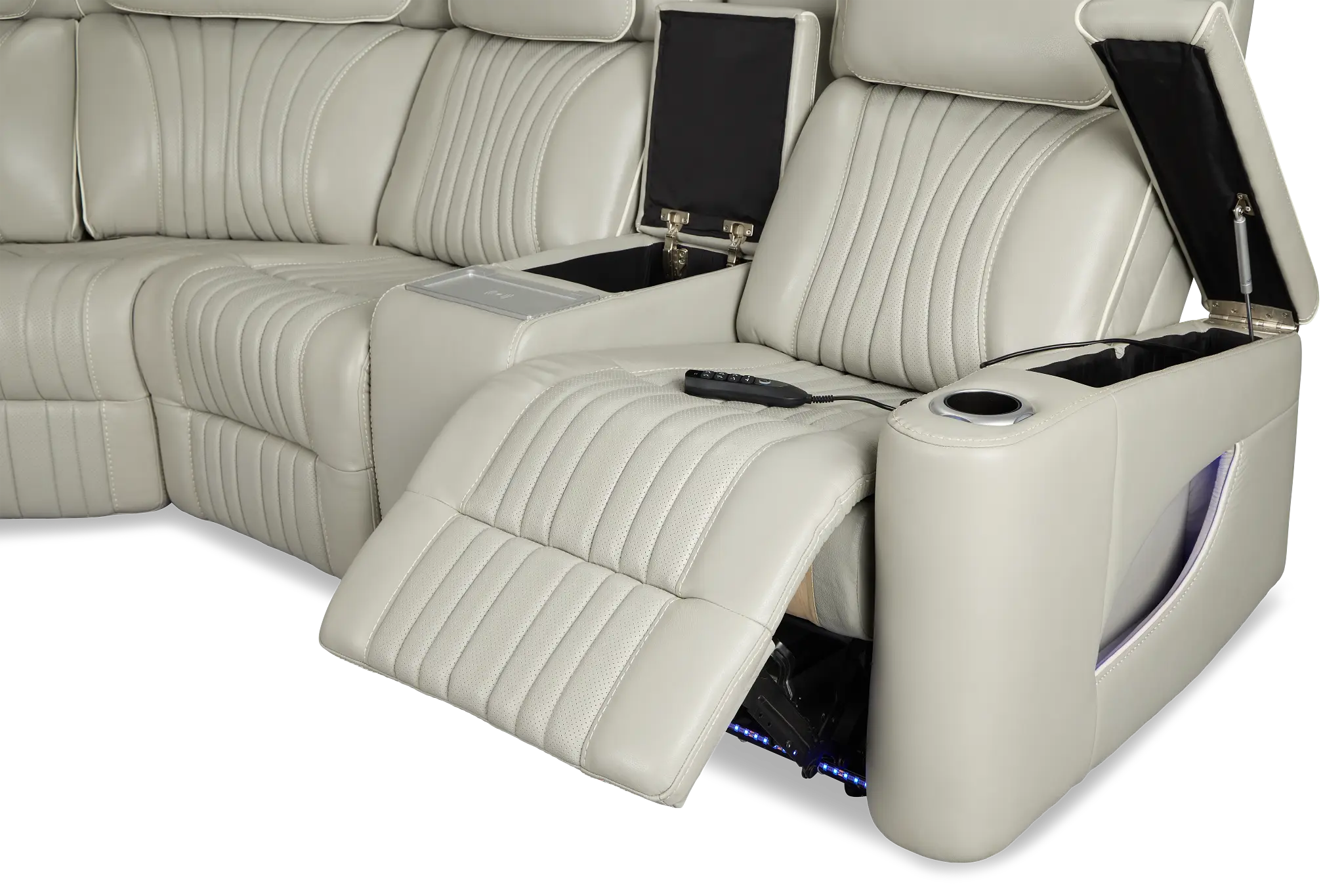 Nova Light Gray Lthr/vinyl Medium 2-arm Dual Power Massage Sectional Nova Light Gray Lthr/vinyl Medium 2-arm Dual Power Massage Sectional