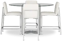 Amalfi White Glass High Table & 4 Upholstered Barstools