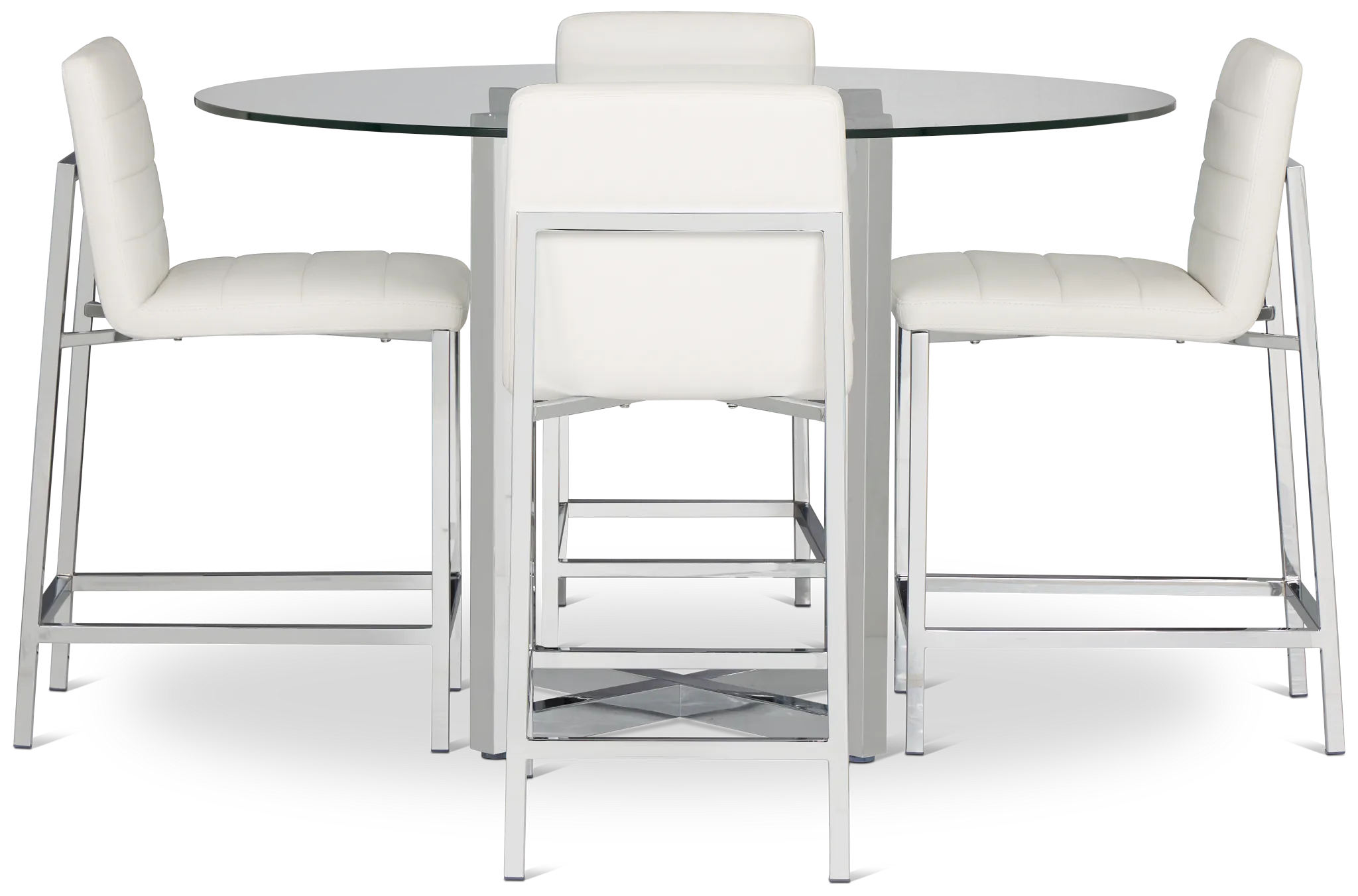 Amalfi White Glass High Table & 4 Upholstered Barstools