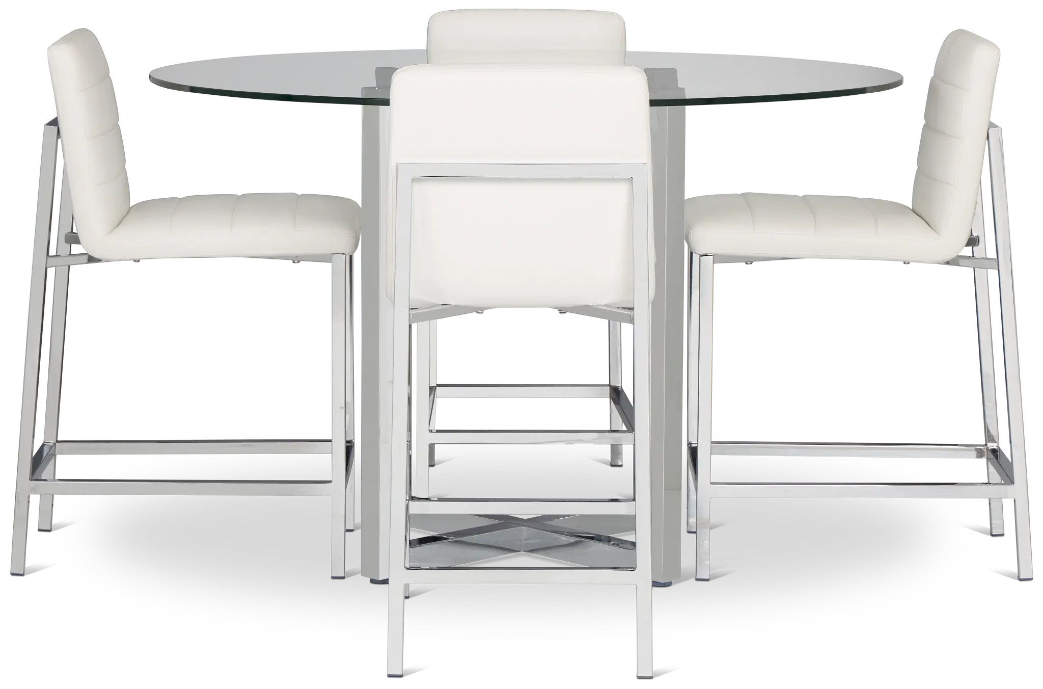 Amalfi White Glass High Table & 4 Upholstered Barstools Amalfi White Glass High Table & 4 Upholstered Barstools