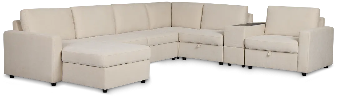 Addie Beige Fabric Medium Left Chaise Sleeper Sectional With Console