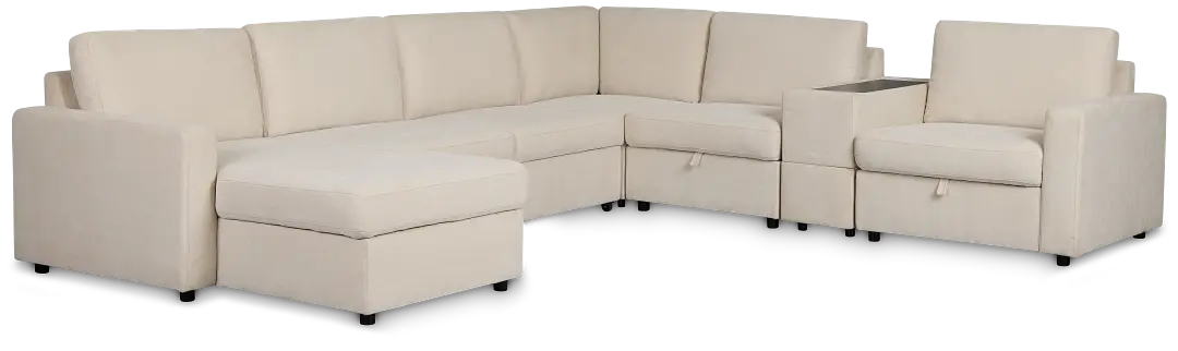 Addie Beige Fabric Medium Left Chaise Sleeper Sectional With Console Addie Beige Fabric Medium Left Chaise Sleeper Sectional With Console