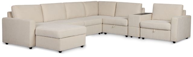 Addie Beige Fabric Medium Left Chaise Sleeper Sectional With Console