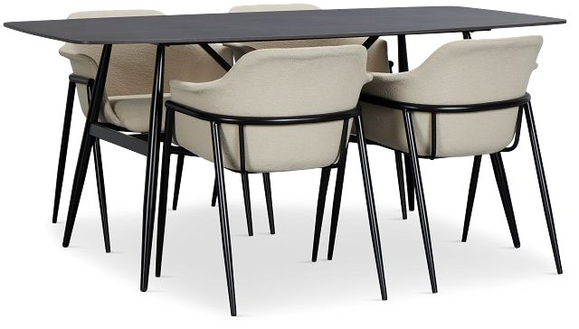 Salerno Black Rect Table & 4 Upholstered Chairs