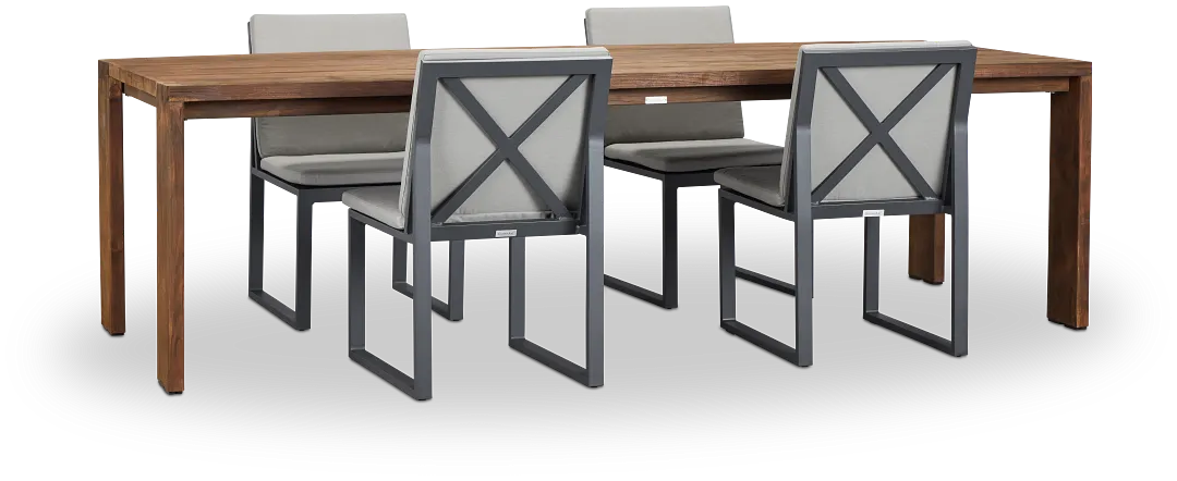 Linear Dark Gray 102" Teak Table & 4 Cushioned Side Chairs
