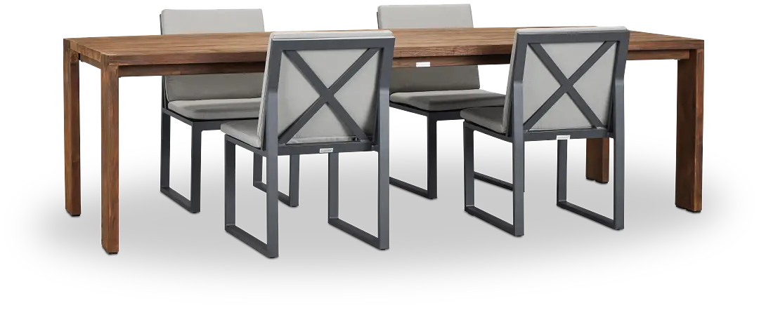 Linear Dark Gray 102" Teak Table & 4 Cushioned Side Chairs Linear Dark Gray 102" Teak Table & 4 Cushioned Side Chairs