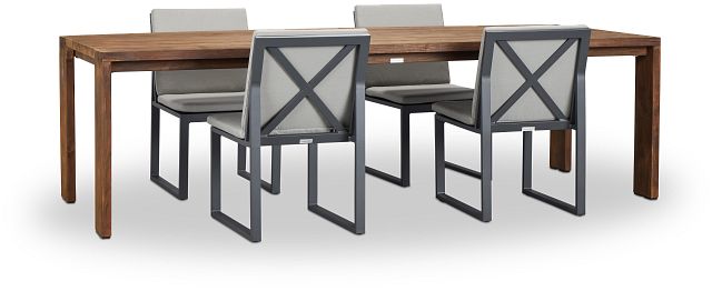 Linear Dark Gray 102" Teak Table & 4 Cushioned Side Chairs