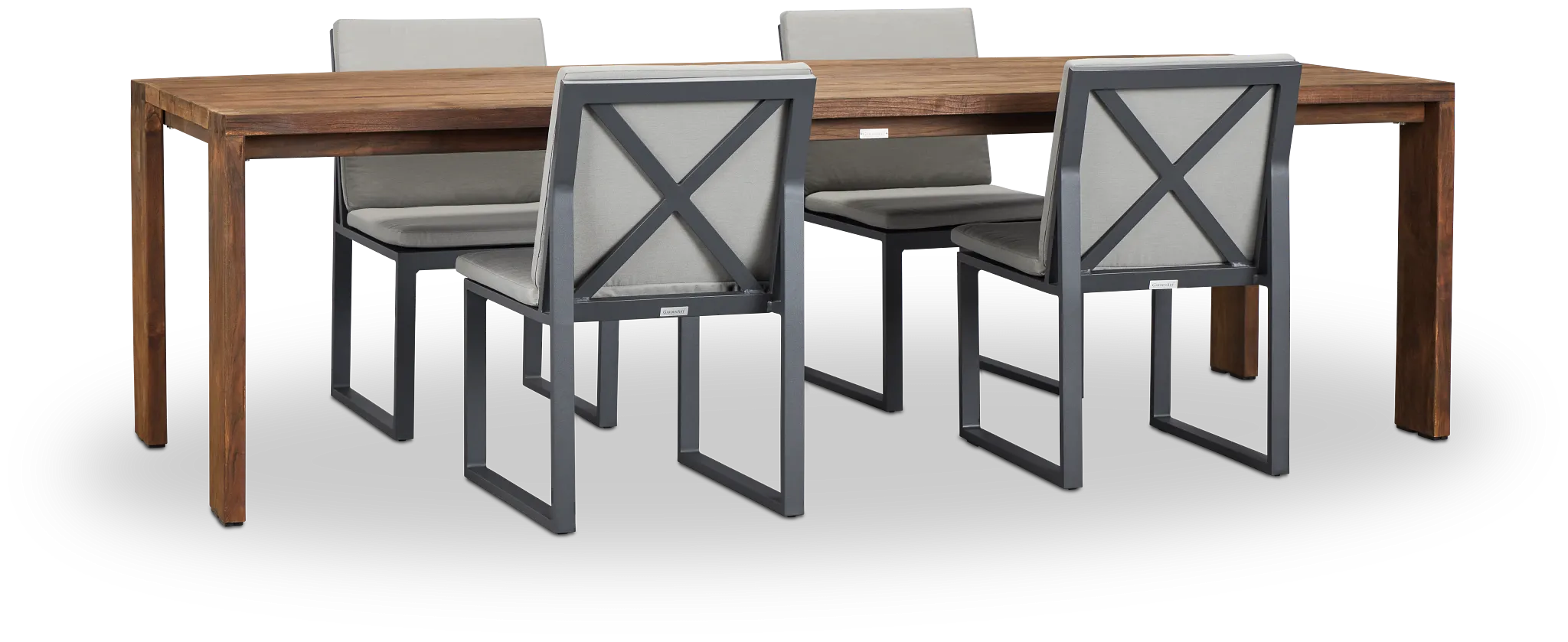 Linear Dark Gray 102" Teak Table & 4 Cushioned Side Chairs