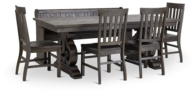 Sonoma Dark Tone Trestle Table, 4 Chairs & Bench
