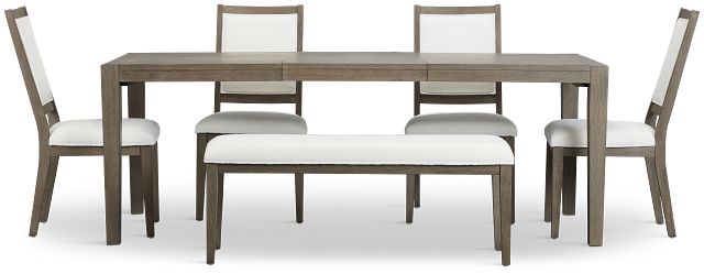 Alden Gray Rect Table, 4 Chairs & Bench