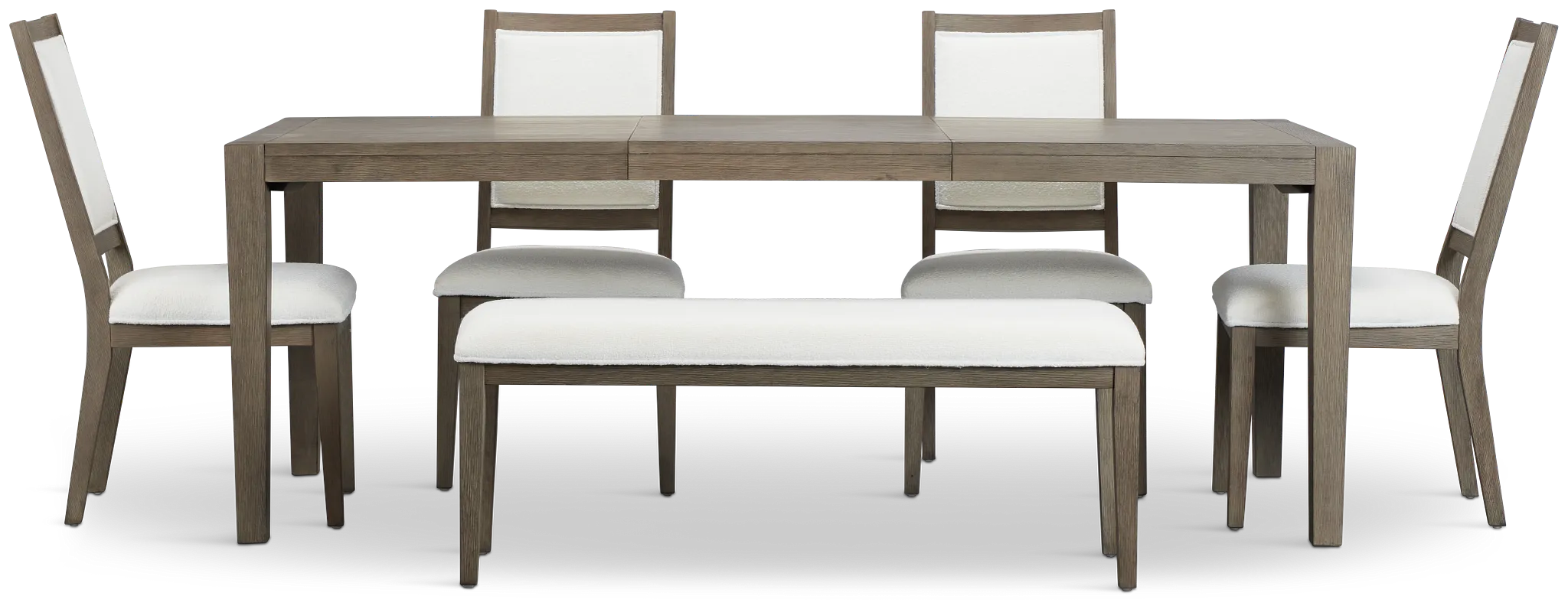 Alden Gray Rect Table, 4 Chairs & Bench