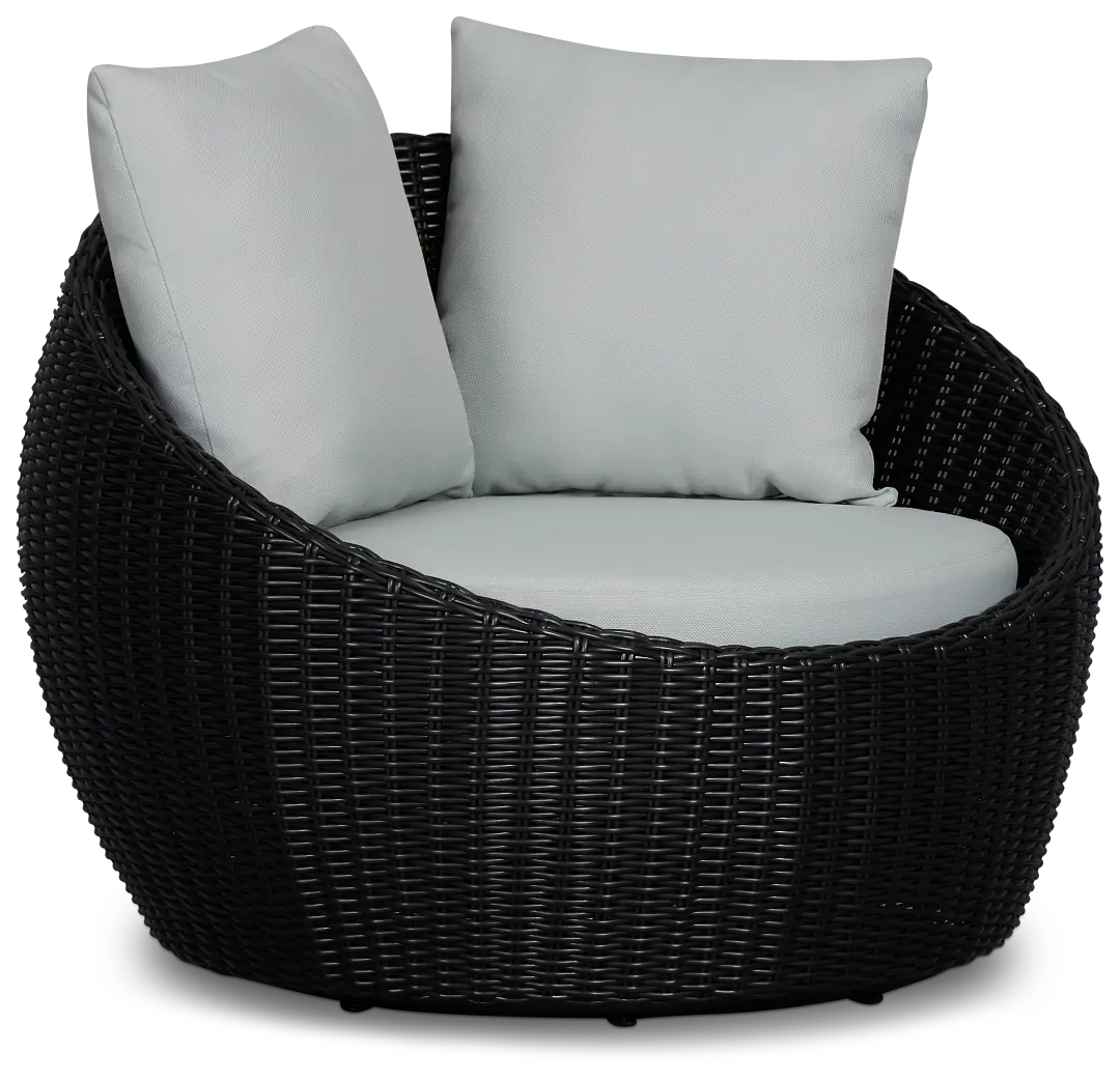 Montecito Black Curved Swivel Chair With Light Blue Cushions Montecito Black Curved Swivel Chair With Light Blue Cushions