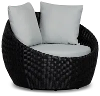 Montecito Black Curved Swivel Chair With Light Blue Cushions