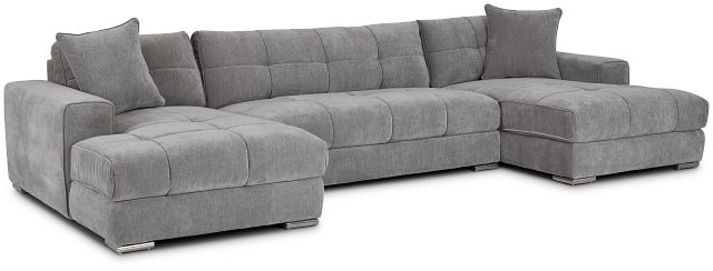 Brielle Light Gray Fabric Double Chaise Sectional (1)