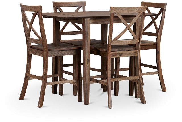 Woodstock Light Tone Drop Leaf High Table & 4 Wood Barstools