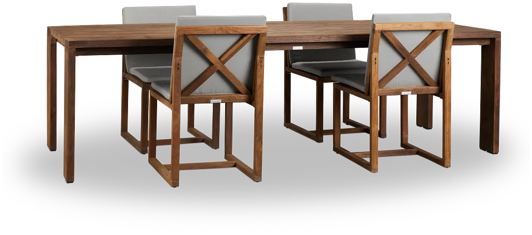 Linear Dark Gray 102" Teak Table & 4 Teak Cushioned Side Chairs