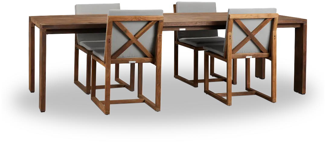 Linear Dark Gray 102" Teak Table & 4 Teak Cushioned Side Chairs Linear Dark Gray 102" Teak Table & 4 Teak Cushioned Side Chairs