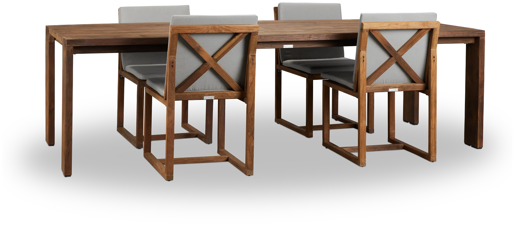 Linear Dark Gray 102" Teak Table & 4 Teak Cushioned Side Chairs