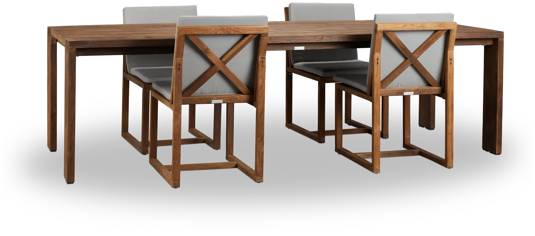 Linear Dark Gray 102" Teak Table & 4 Teak Cushioned Side Chairs Linear Dark Gray 102" Teak Table & 4 Teak Cushioned Side Chairs