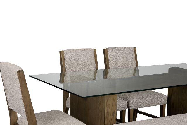 Vance Glass Rect Table With 4 Upholstered Side Chairs & Bench