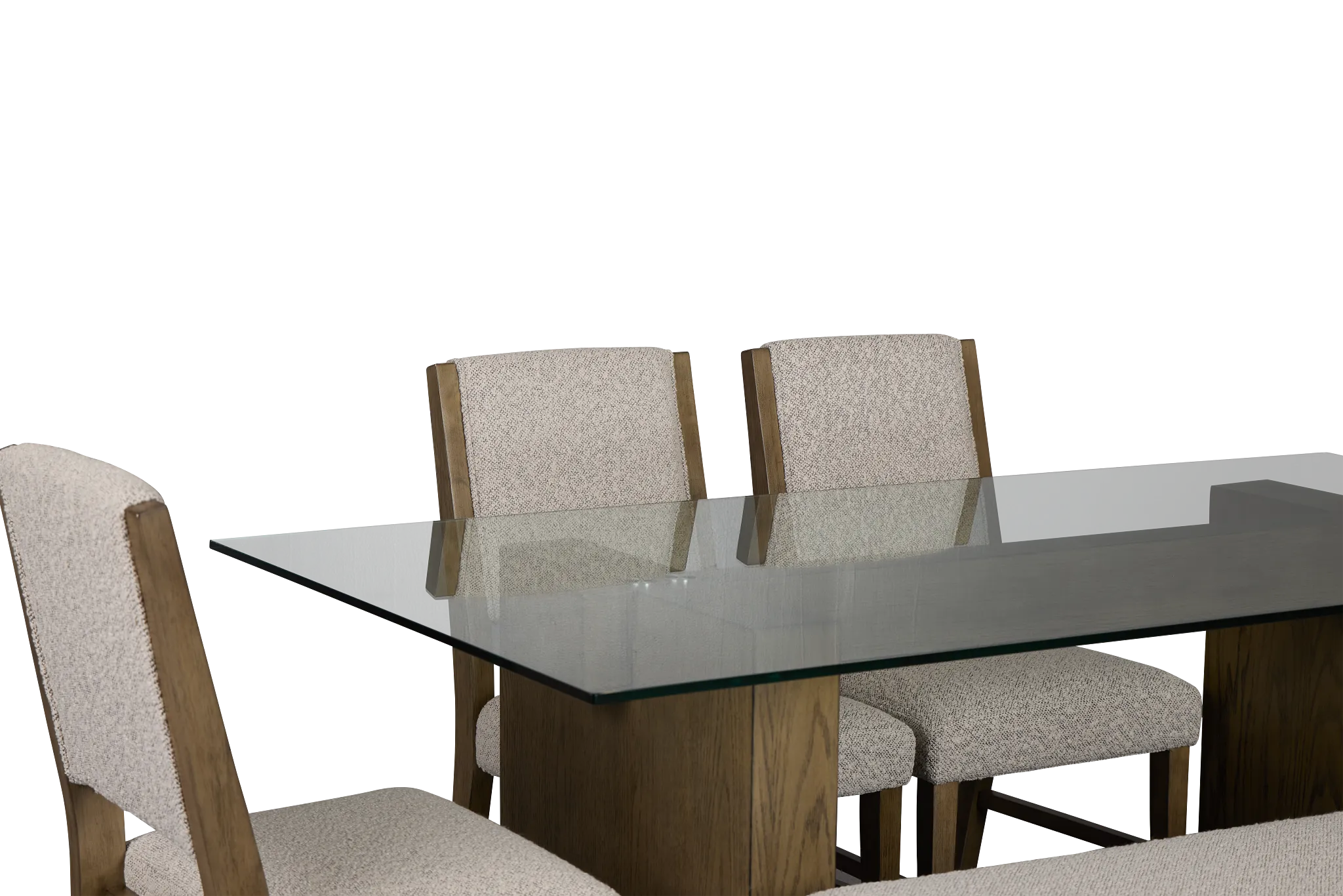 Vance Glass Rect Table With 4 Upholstered Side Chairs & Bench