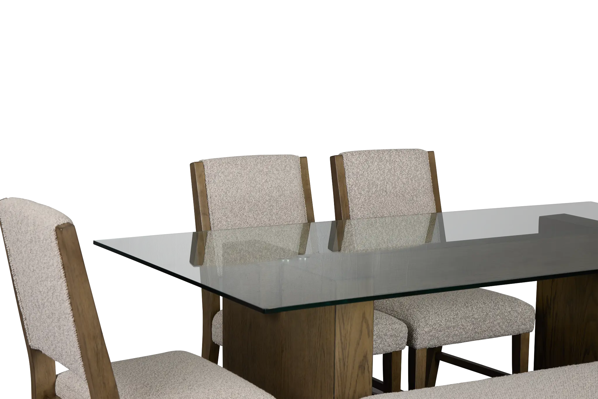 Vance Glass Rect Table With 4 Upholstered Side Chairs & Bench Vance Glass Rect Table With 4 Upholstered Side Chairs & Bench