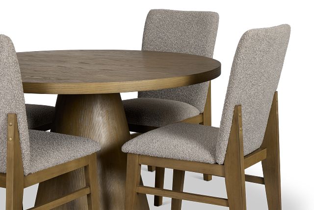 Modesto Light Tone Round Table & 4 Upholstered Chairs