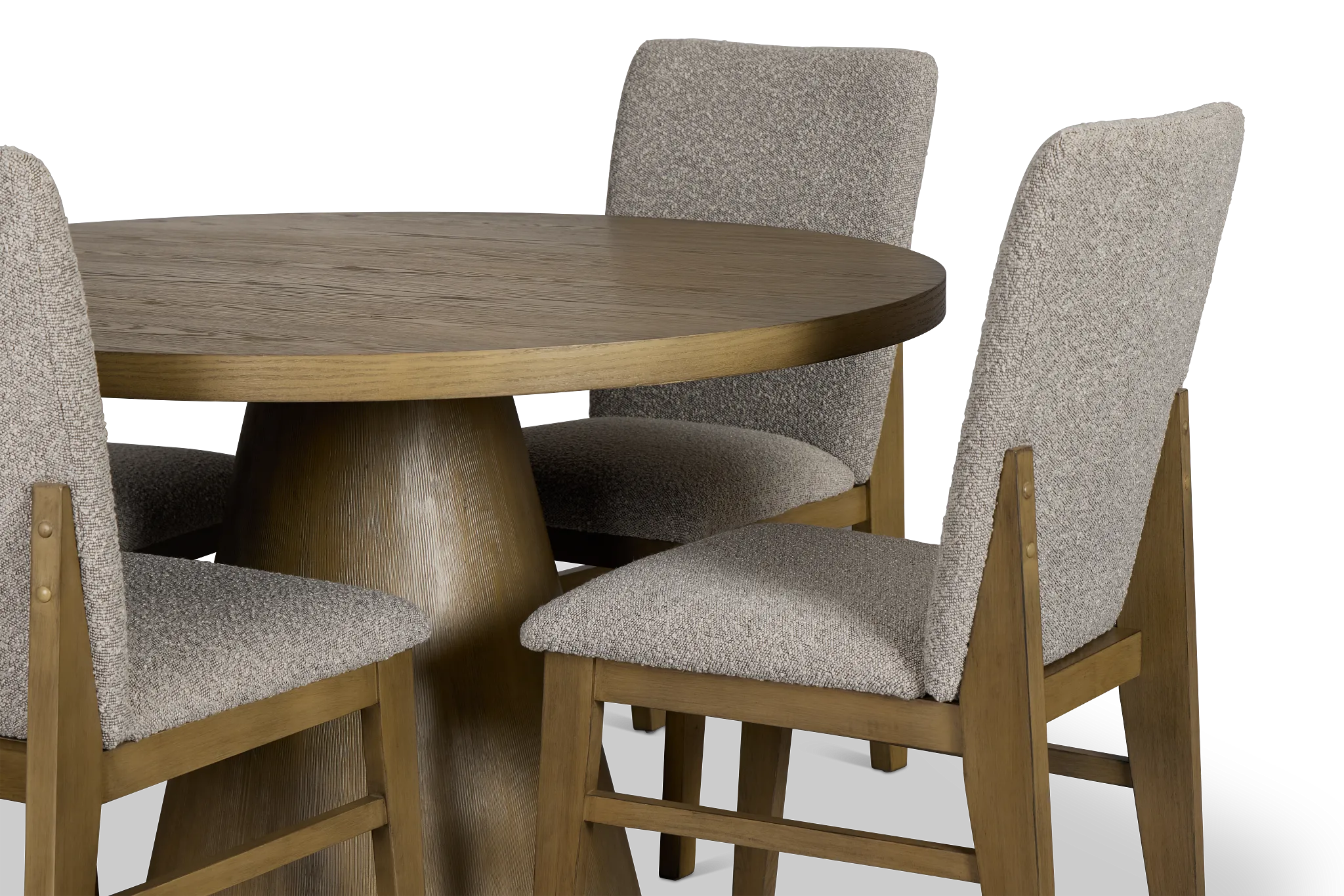 Modesto Light Tone Round Table & 4 Upholstered Chairs