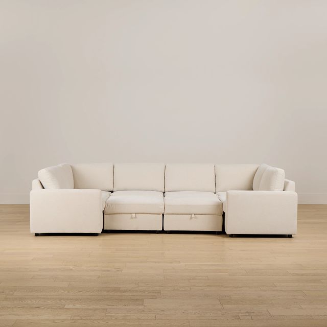 Addie Beige Fabric 8-piece Pit Storage Sectional