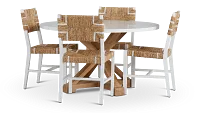 Nantucket Two-tone White Round Table & 4 Woven Chairs