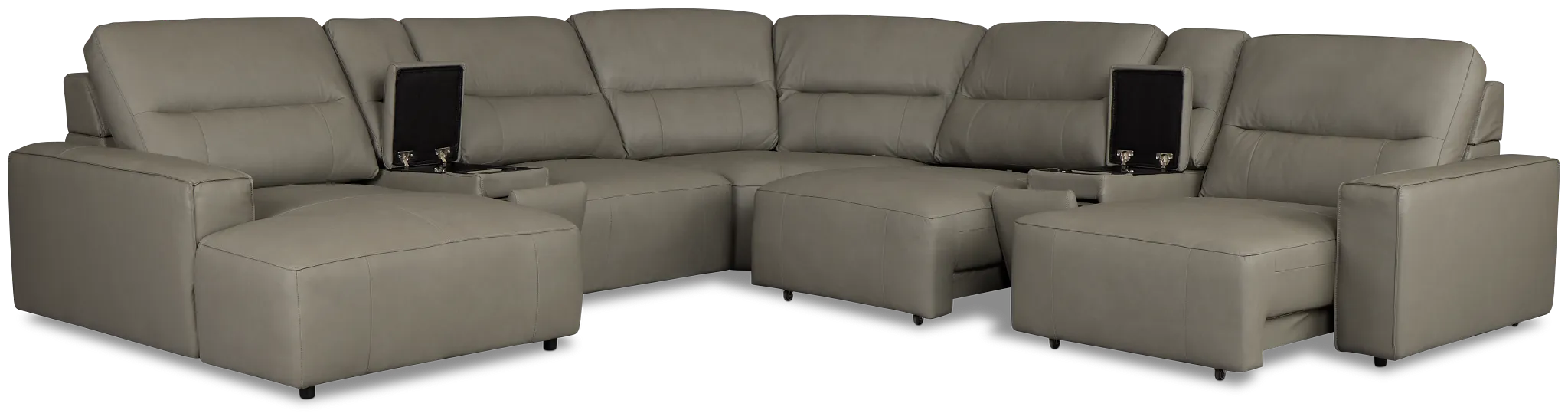 Rudy Gray Lthr/vinyl Large Dual Power Left Extension Chaise Sectional