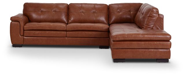 Braden Medium Brown Leather Small Right Bumper Sectional